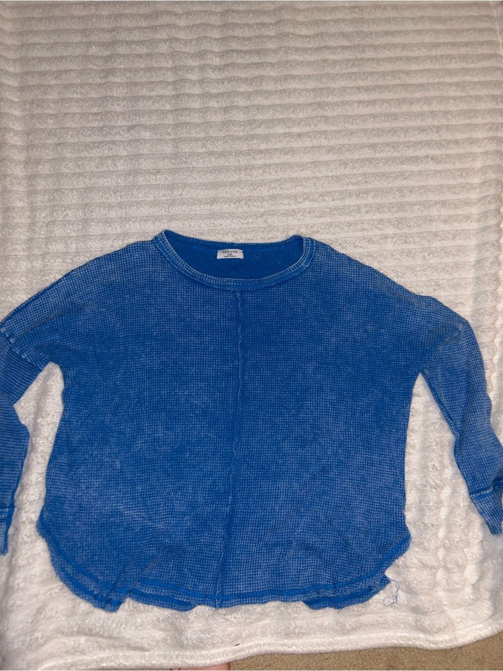 Zenana Outfitters Royal Blue Crewneck Waffle Knit Sweater